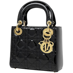 クリスチャンディオール レディディオール ミニ カナージュ エナメル ハンドバッグ パテントレザー ブラック レディース 【中古】brbag