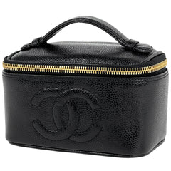 シャネル ココマーク バニティバッグ メイク コスメ ミニ 化粧ポーチ キャビアスキン ブラック レディース 【中古】brbag