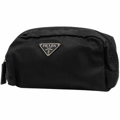プラダ ロゴプレート ポーチ メイク コスメ 小物入れ 化粧ポーチ ナイロン ネロ(ブラック) MV175 レディース 【中古】