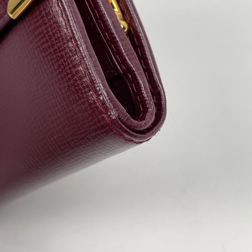 カルティエ マストライン 三つ折り財布 がま口 三つ折り財布 レザー ボルドー レディース 【中古】brbag