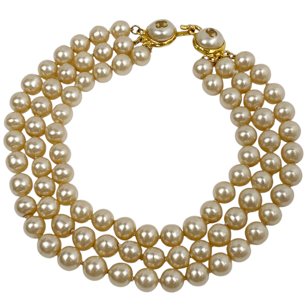 シャネル ココマーク フェイクパール ネックレス 3連 ネックレス フェイクパール GP ベージュ レディース 【中古】bracc
