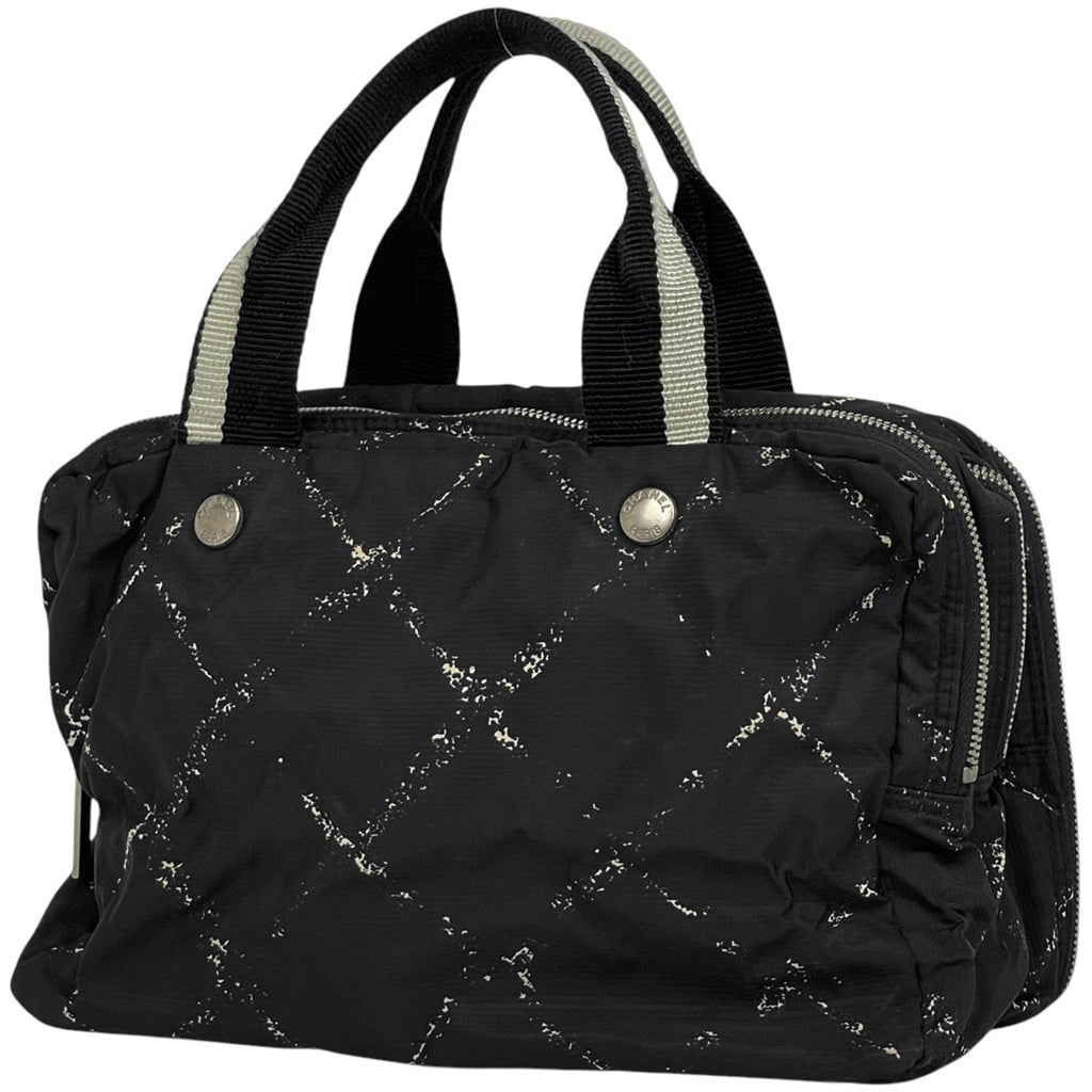 シャネル 旧トラベルライン ハンドバッグ 格子柄 トート ハンドバッグ ナイロン ブラック レディース 【中古】 brbag