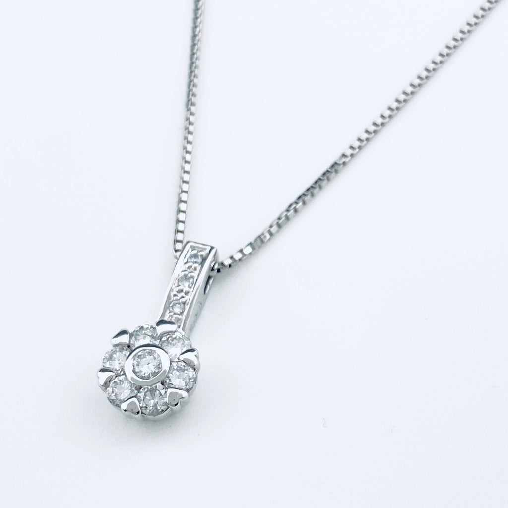 フラワーモチーフ デザインネックレス プラチナ ペンダント メレダイヤ 花 ネックレス Pt900 Pt850 ダイヤモンド レディース 【中古】