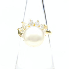 クイーン パール デザインリング YG イエローゴールド 指輪 真珠 リング 11.5号 750 パール ダイヤモンド レディース 【中古】brjwl