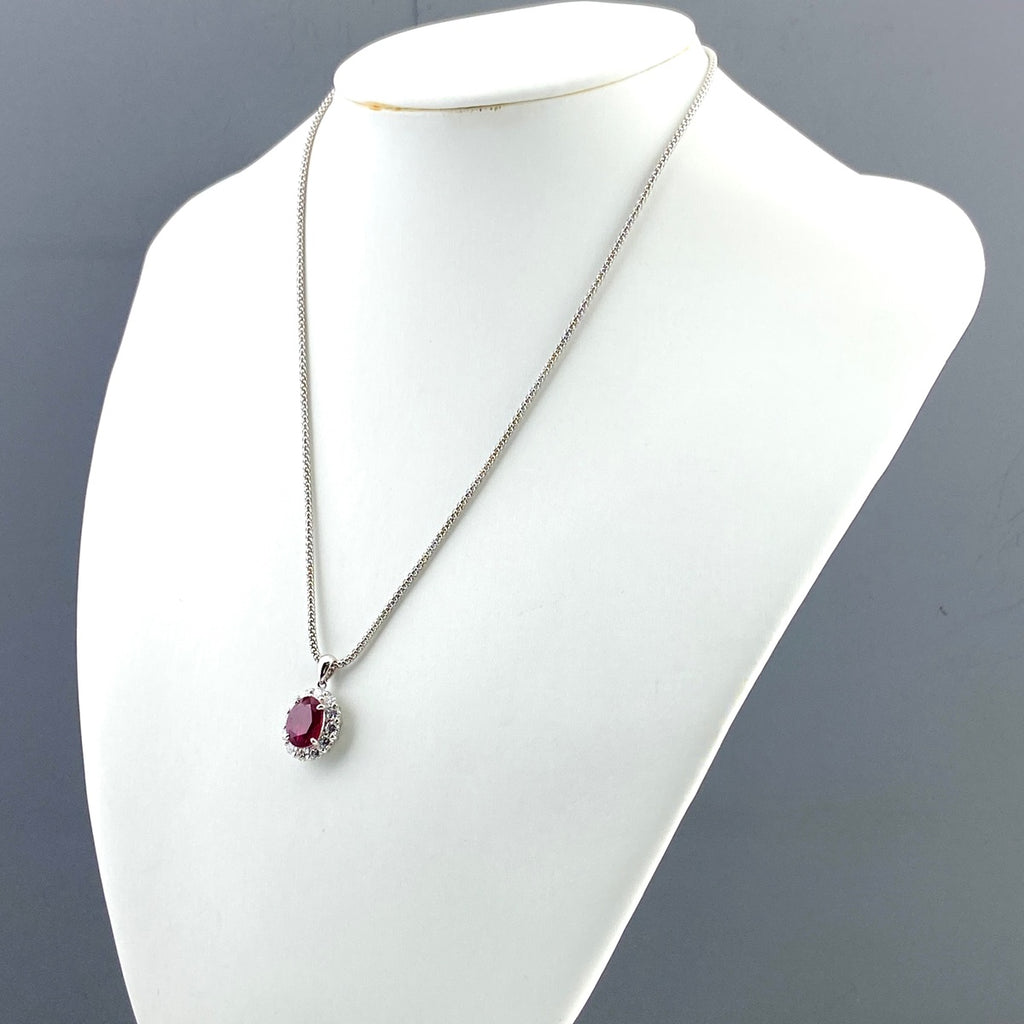 ルビー デザインネックレス WG ホワイトゴールド プラチナ ペンダント メレダイヤ ネックレス K18 WG Pt900 レディース 【中古】nbjwl