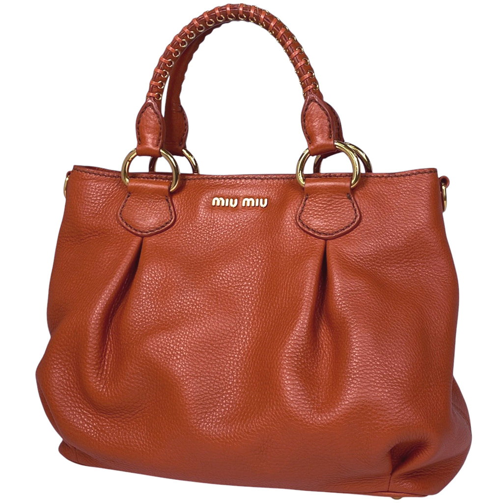 ミュウ ミュウ ロゴ ハンドバッグ 手提げ ステッチ ハンドバッグ レザー オレンジ レディース 【中古】 brbag
