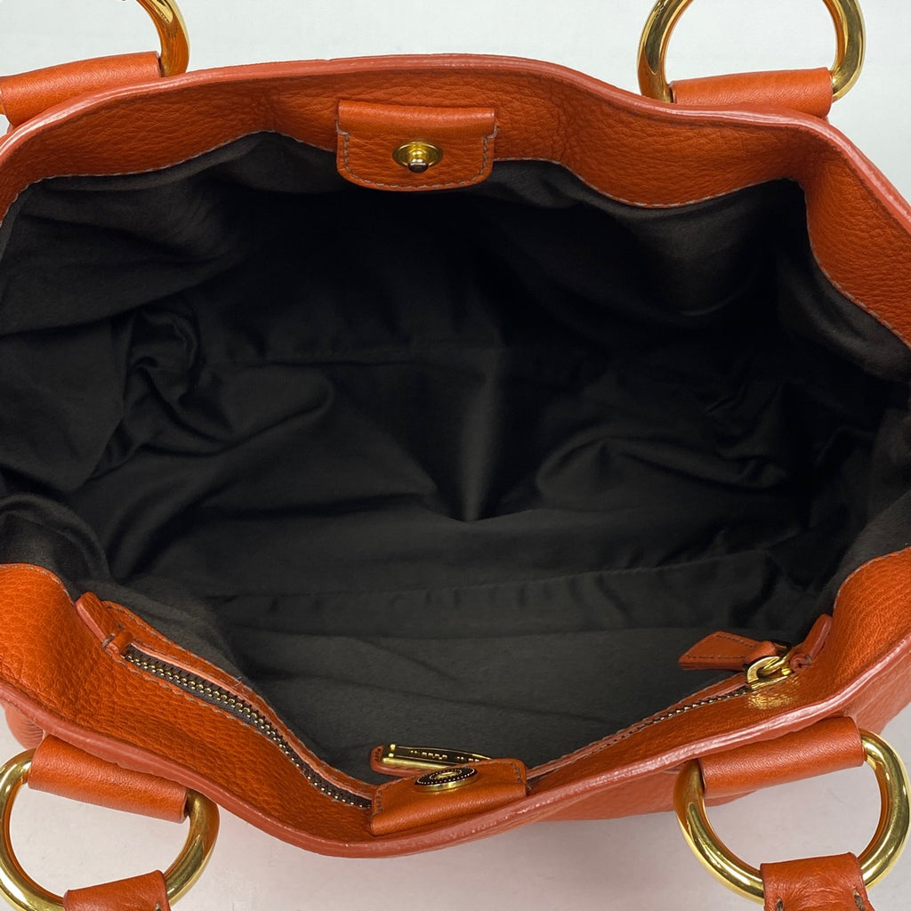 ミュウ ミュウ ロゴ ハンドバッグ 手提げ ステッチ ハンドバッグ レザー オレンジ レディース 【中古】 brbag