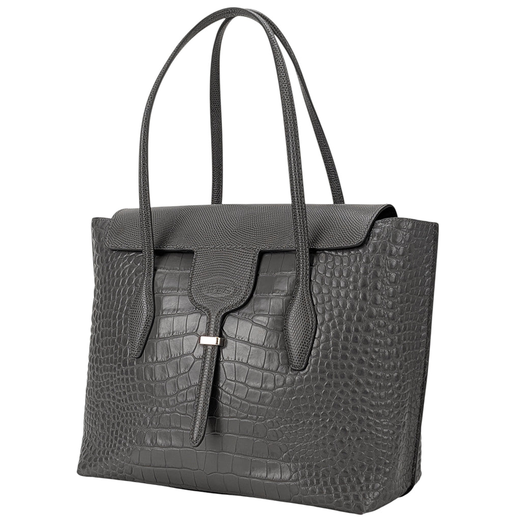 トッズ ロゴ トートバッグ ショルダーバッグ ハンドバッグ トートバッグ レザー グレー レディース 【中古】brbag