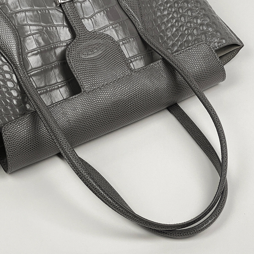 トッズ ロゴ トートバッグ ショルダーバッグ ハンドバッグ トートバッグ レザー グレー レディース 【中古】brbag