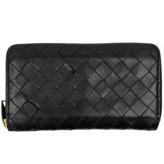 ボッテガヴェネタ イントレチャート ラウンドファスナー 長財布 ラウンドジップ 長財布 レザー ブラック レディース 【中古】brbag