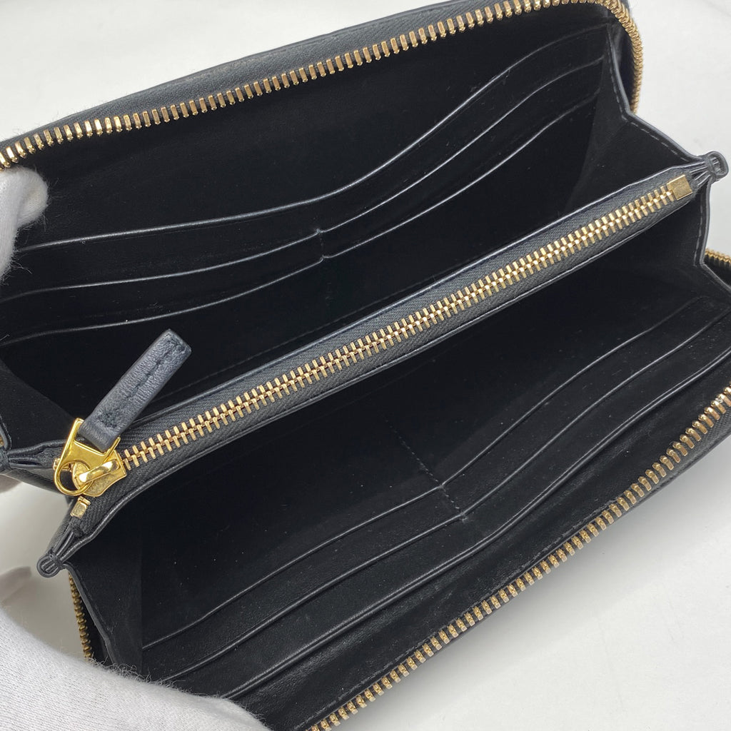 ボッテガヴェネタ イントレチャート ラウンドファスナー 長財布 ラウンドジップ 長財布 レザー ブラック レディース 【中古】brbag