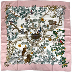 エルメス カレ 90 AU COEUR DES BOIS 森の中で スカーフ シルク ピンク マルチカラー レディース 【中古】brbag