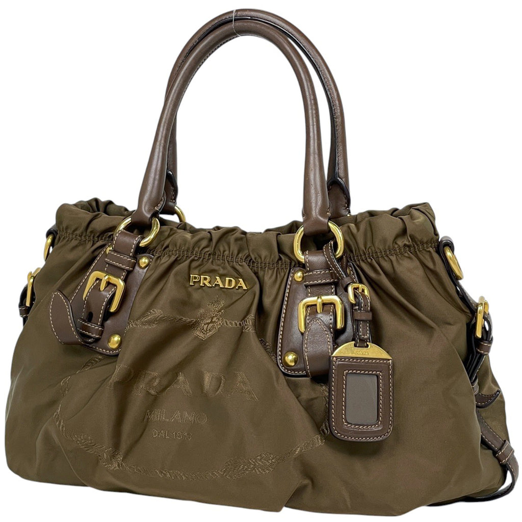 プラダ ロゴ ジャガード ハンドバッグ 手提げ トートバッグ ハンドバッグ ナイロン ブラウン レディース 【中古】brbag