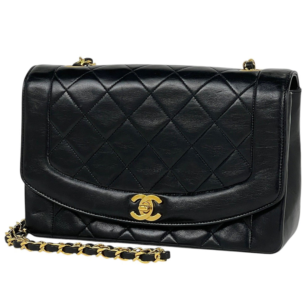 【在庫一掃】 シャネル ダイアナ マトラッセ シングルフラップ チェーン ショルダーバッグ ココマーク ショルダーバッグ レザー ブラック A01165 レディース 【中古】 brbag