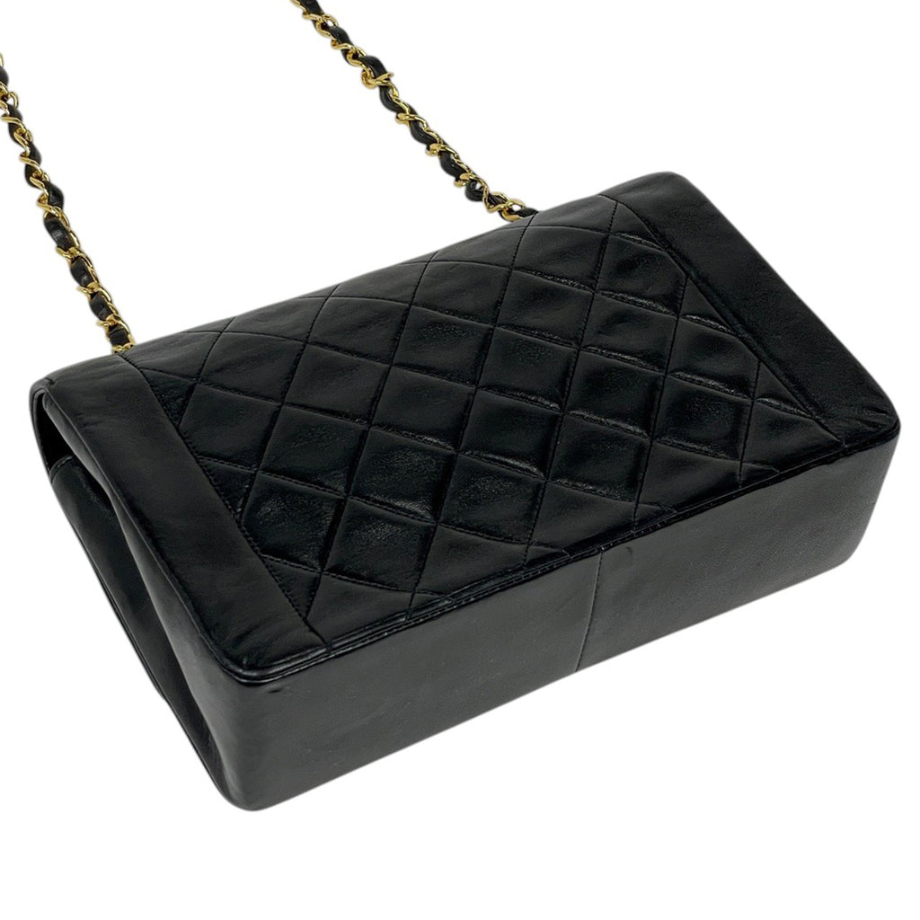 【在庫一掃】 シャネル ダイアナ マトラッセ シングルフラップ チェーン ショルダーバッグ ココマーク ショルダーバッグ レザー ブラック A01165 レディース 【中古】 brbag