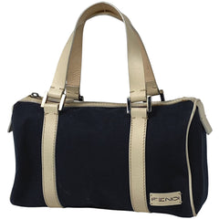 フェンディ ロゴ ハンドバッグ ミニボストン ハンドバッグ キャンバス ネイビー ホワイト レディース 【中古】 brbag