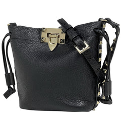 ヴァレンチノ ロックスタッズ ショルダーバッグ ロゴ ポシェット ショルダーバッグ レザー ブラック レディース 【中古】brbag