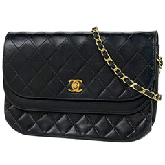 シャネル ココマーク チェーン ショルダーバッグ マトラッセ Wフラップ ターンロック ショルダーバッグ レザー ブラック レディース 【中古】brbag