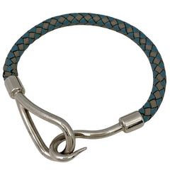 エルメス ジャンボ ブレスレット 腕輪 フック 編み込み メッシュ ブレスレット シルバー レザー シルバー ブルー グレー レディース 【中古】 bracc