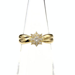 フラワーモチーフ デザインリング YG イエローゴールド 指輪 メレダイヤ 花 リング 8号 K18 ダイヤモンド レディース 【中古】nbjwl