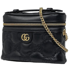 グッチ GGマトラッセ バニティバッグ 2WAY ショルダーバッグ チェーン GG柄 化粧ポーチ レザー ブラック 723770 【中古】brbag