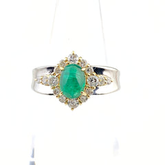 エメラルド デザインリング プラチナ YG イエローゴールド メレダイヤ 指輪 リング 8.5号 Pt900 K18 エメラルド レディース 【中古】nbjwl