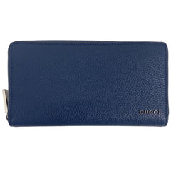 グッチ ロゴ ジップアラウンド ウォレット ラウンドファスナー 長財布 レザー ブルー 771154 メンズ 【中古】 brbag