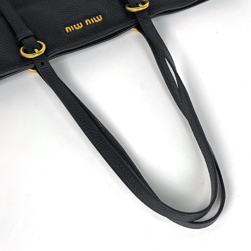 ミュウ ミュウ ロゴ トートバッグ ショルダーバッグ トートバッグ レザー ブラック レディース 【中古】brbag
