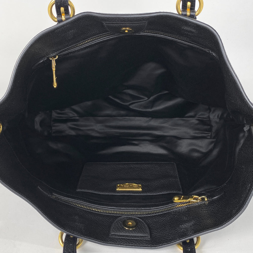ミュウ ミュウ ロゴ トートバッグ ショルダーバッグ トートバッグ レザー ブラック レディース 【中古】brbag