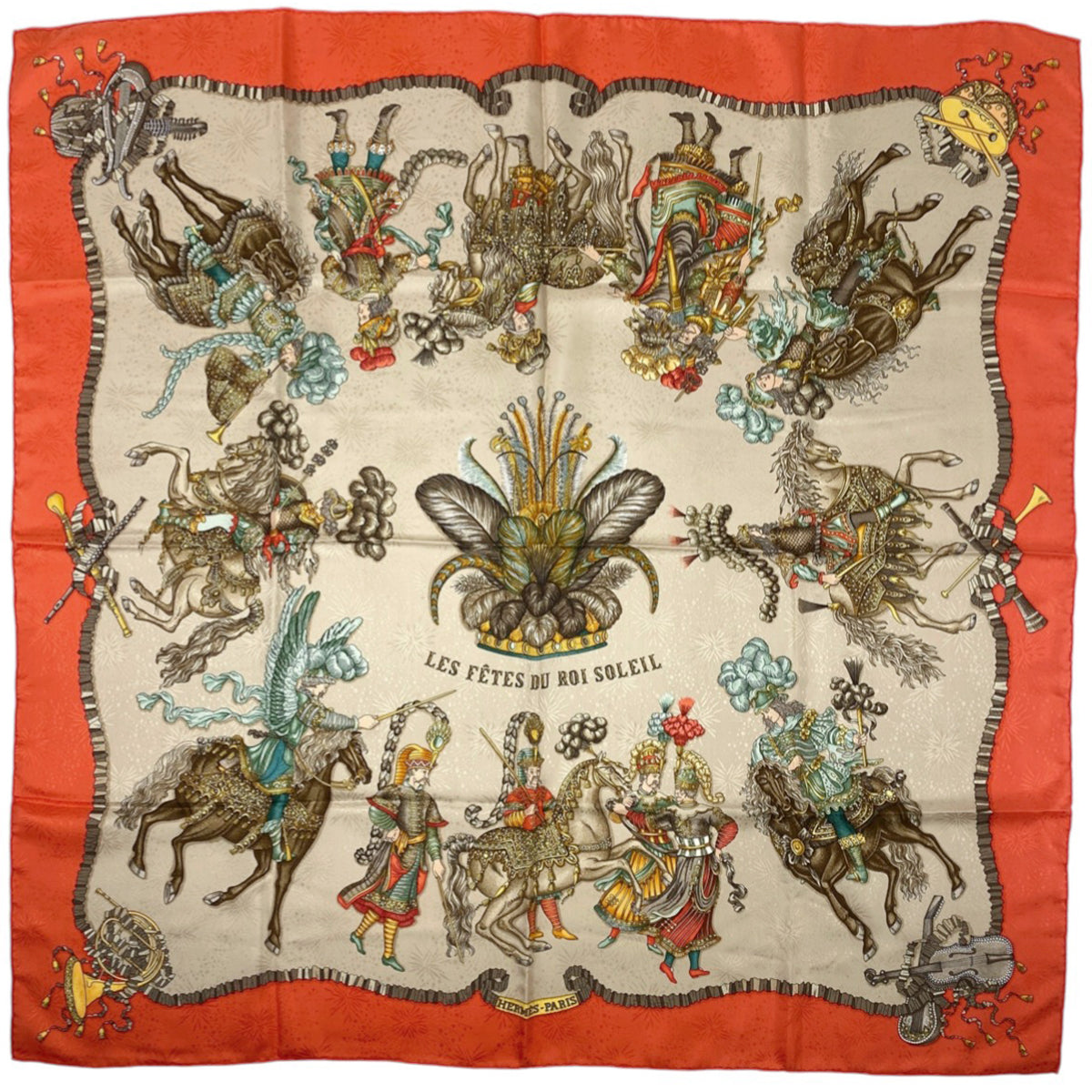 ♥HERMES　エルメス　カレ90　太陽王の祝典　紺×白 バイセル公式】エルメス カレ 90 LES FETES DU ROI SOLEIL 太陽