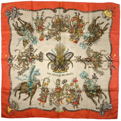 エルメス カレ 90 LES FETES DU ROI SOLEIL 太陽王の祝典 スカーフ シルク オレンジ マルチカラー レディース 【中古】brbag