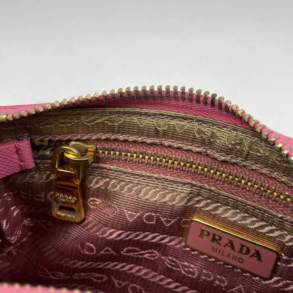 プラダ ロゴ アクセサリーポーチ ハンドバッグ アクセサリーポーチ サフィアーノレザー ピンク レディース 【中古】brbag