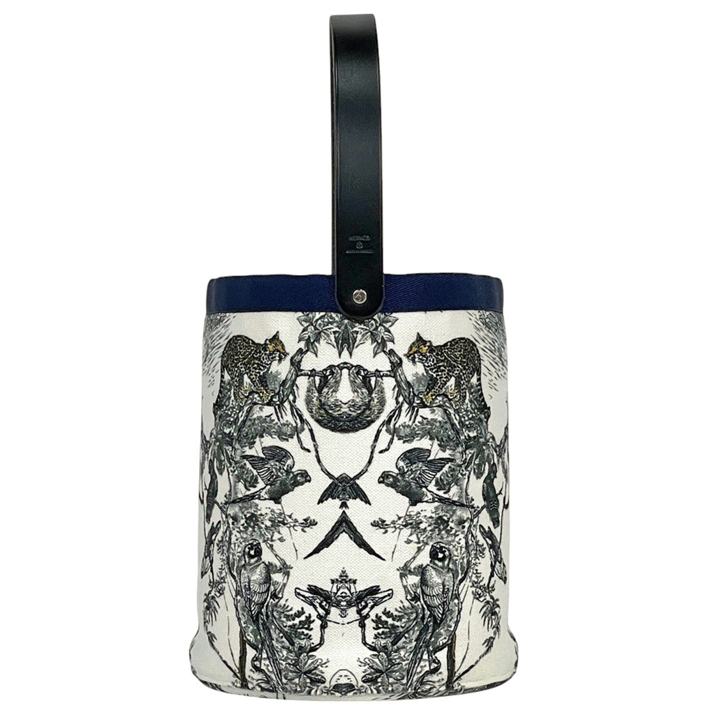 エルメス プティ アッシュ ソー スモール アニマル柄 ハンドバッグ キャンバス ホワイト ブラック レディース 【中古】brbag