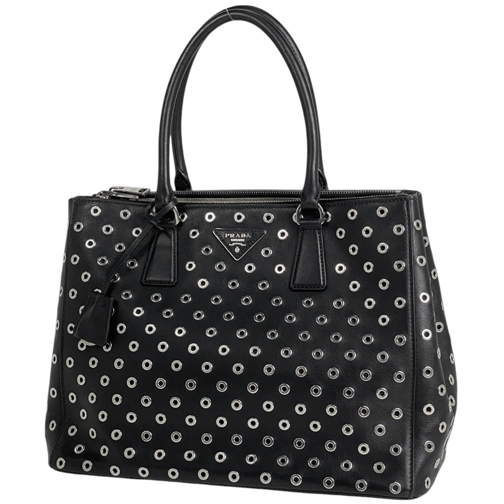 プラダ ロゴプレート ハンドバッグ パンチング トートバッグ ハンドバッグ レザー ブラック レディース 【中古】brbag