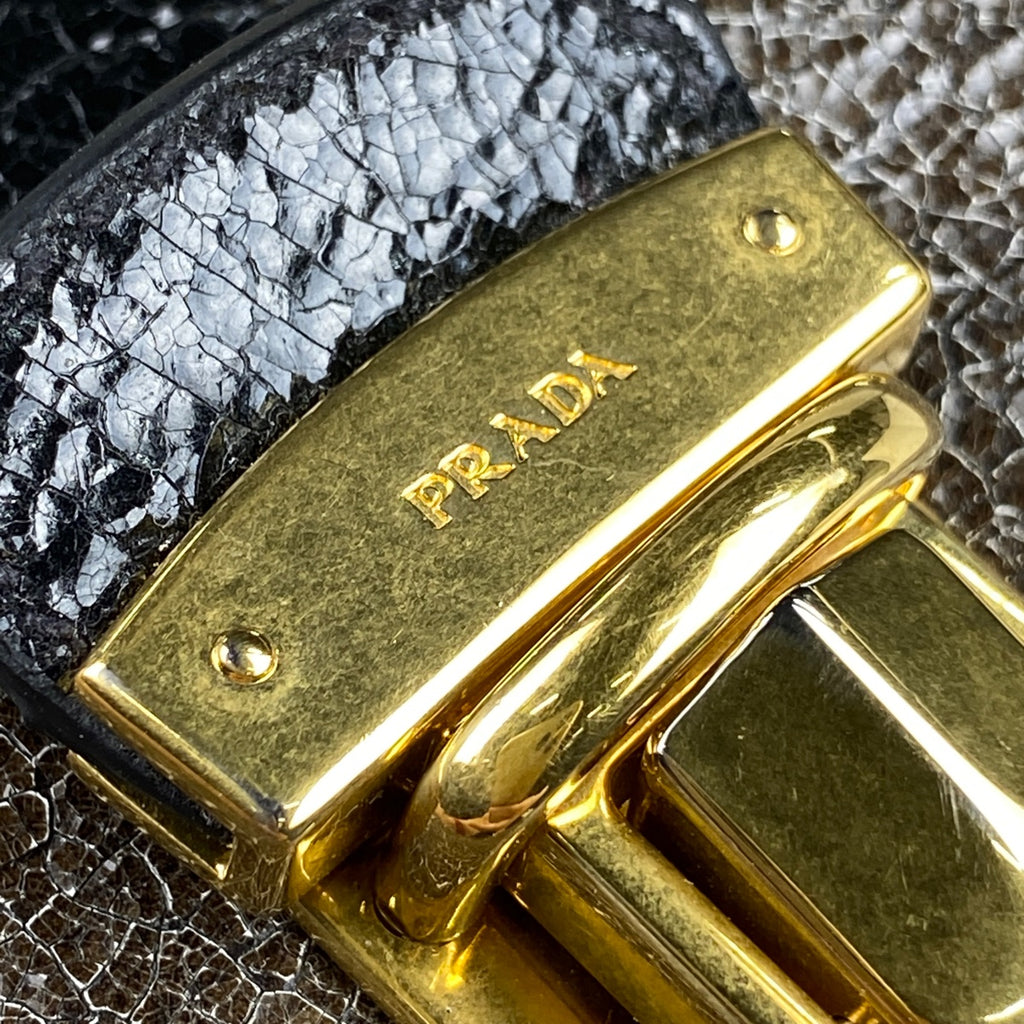 プラダ ロゴプレート スタッズ ハンドバッグ ダメージ加工 2WAY ショルダーバッグ ハンドバッグ レザー ブラウン レディース 【中古】brbag