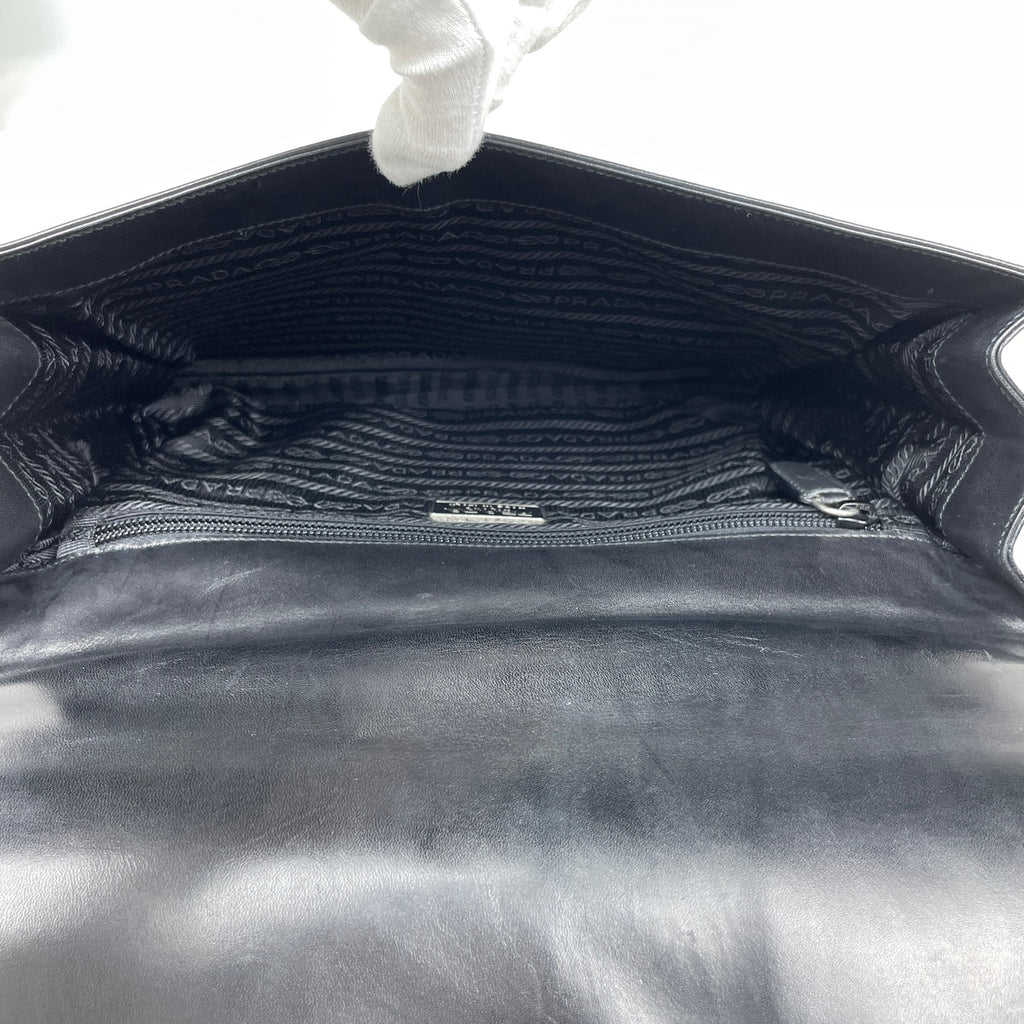 【最終値引き】 プラダ ロゴ ハンドバッグ ハンドバッグ レザー ブラック B7520 レディース 【中古】 brbag