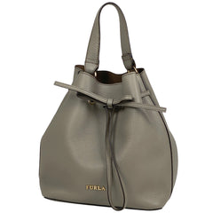 【在庫一掃】 フルラ ロゴ ハンドバッグ 巾着型 ハンドバッグ レザー グレー レディース 【中古】 brbag