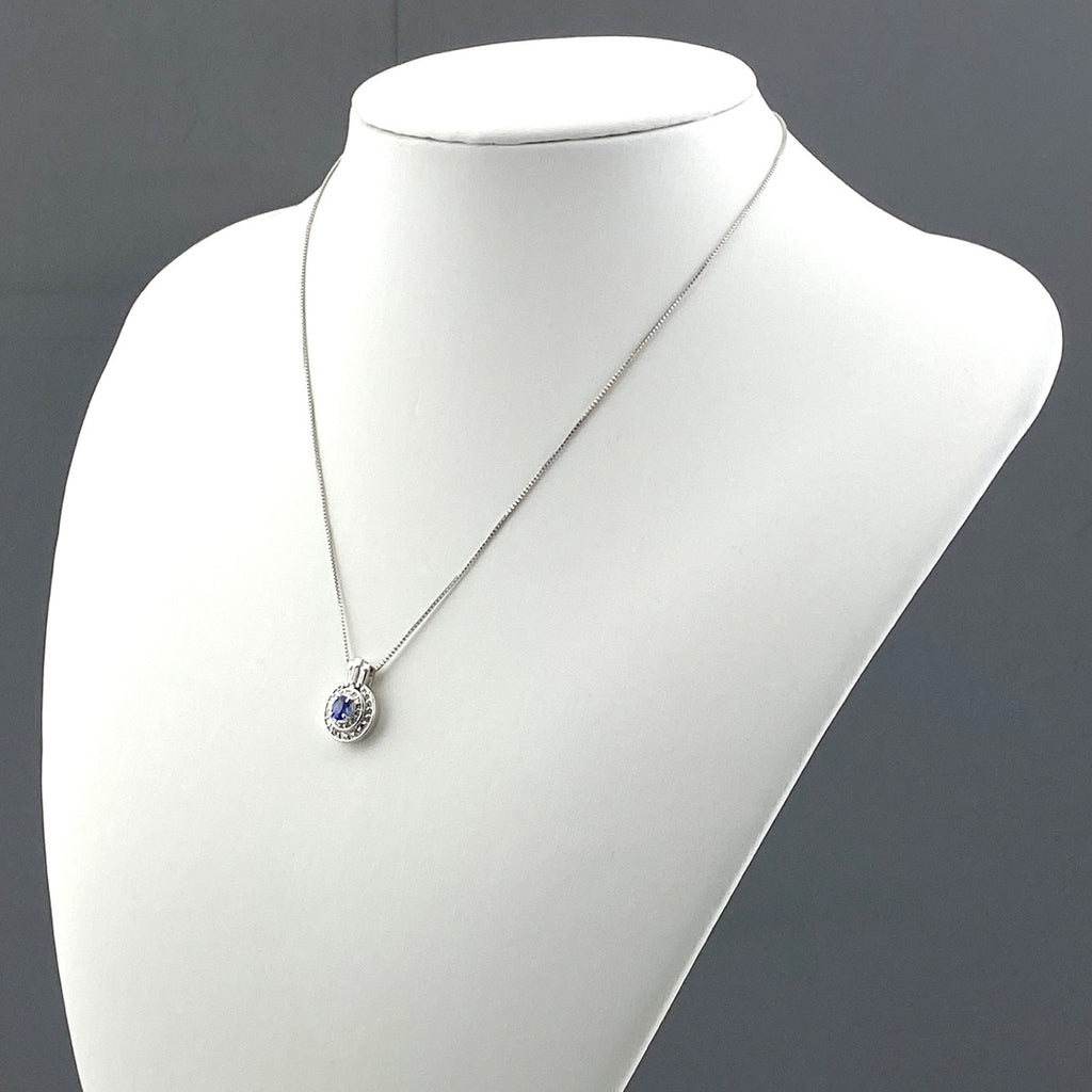 サファイア デザインネックレス プラチナ ペンダント メレダイヤ ネックレス Pt900 Pt850 サファイア レディース 【中古】nbjwl