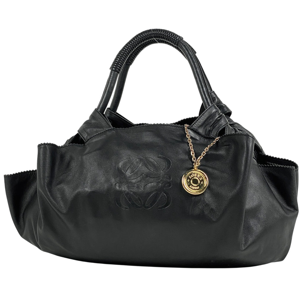 ロエベ ナッパアイレ アナグラム ハンドバッグ レザー ブラック レディース 【中古】brbag