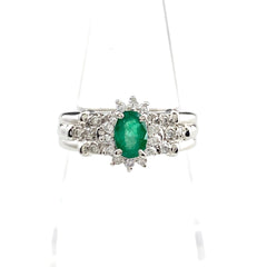 エメラルド デザインリング プラチナ 指輪 メレダイヤ リング 10.5号 Pt900 エメラルド ダイヤモンド レディース 【中古】nbjwl