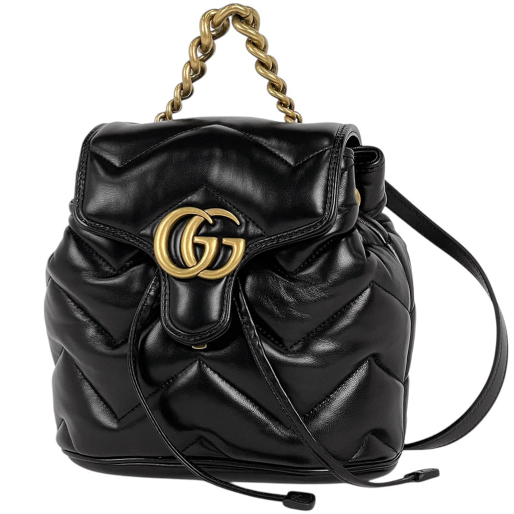 グッチ GGマーモント リュックサック ダブルG バックパック デイパック リュック レザー ブラック 777253 レディース 【中古】brbag