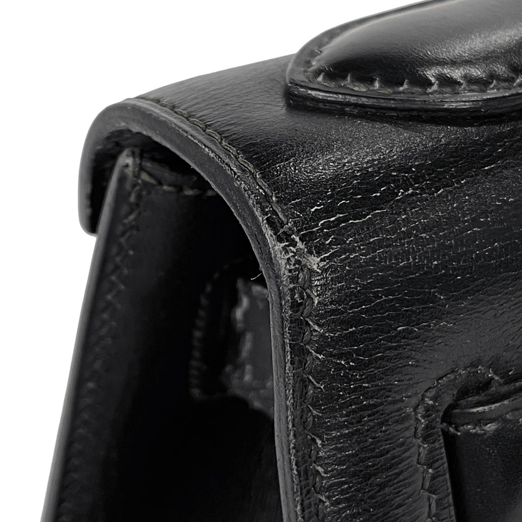 【ジャンク品】エルメス ケリー 28 外縫い ハンドバッグ ボックスカーフ ブラック 〇E レディース 【中古】brbag