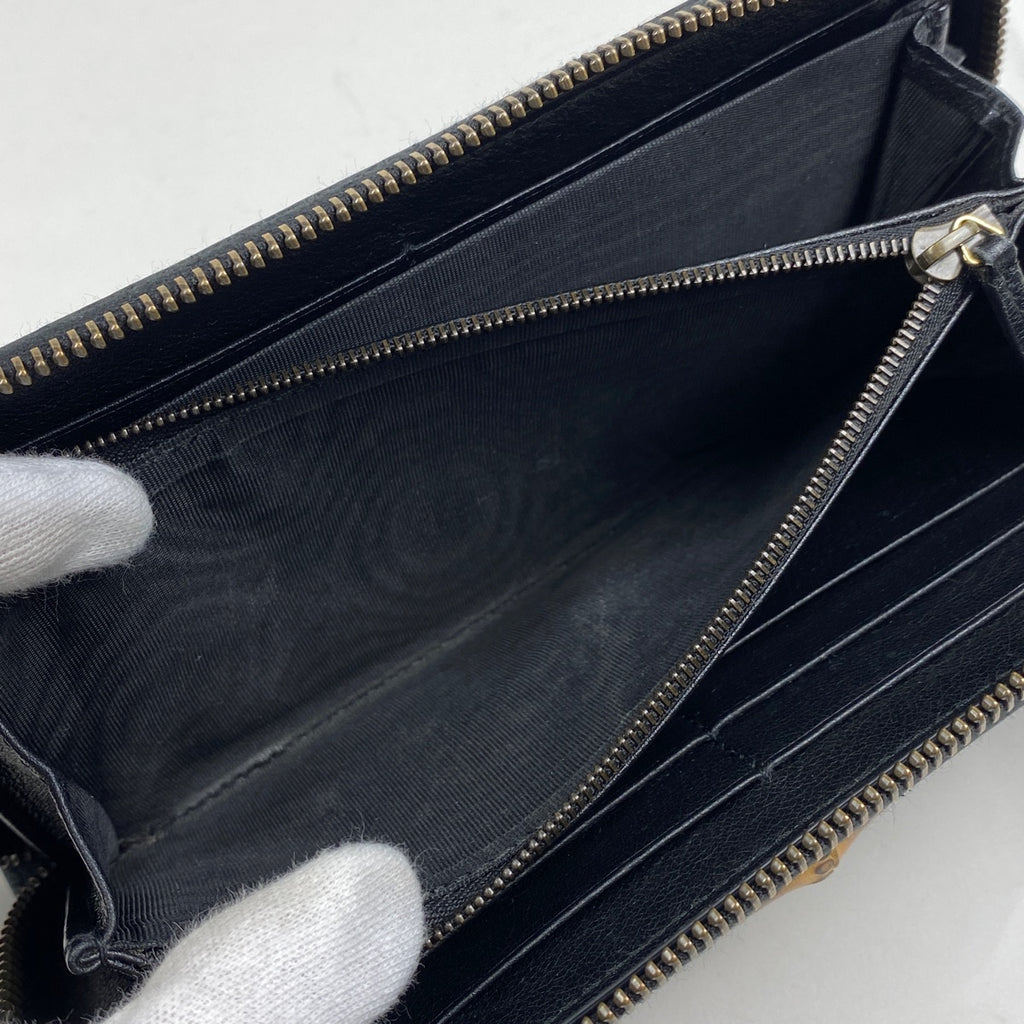 グッチ ダイアナ ラウンドファスナー 長財布 ダブルG ラウンドジップ 長財布 レザー ブラック 658634 レディース 【中古】 brbag