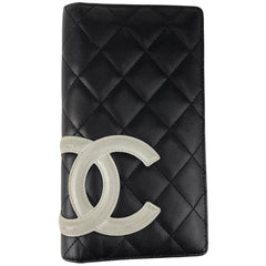 シャネル カンボンライン 二つ折り長財布 ココマーク 長財布 レザー ブラック ホワイト レディース 【中古】brbag