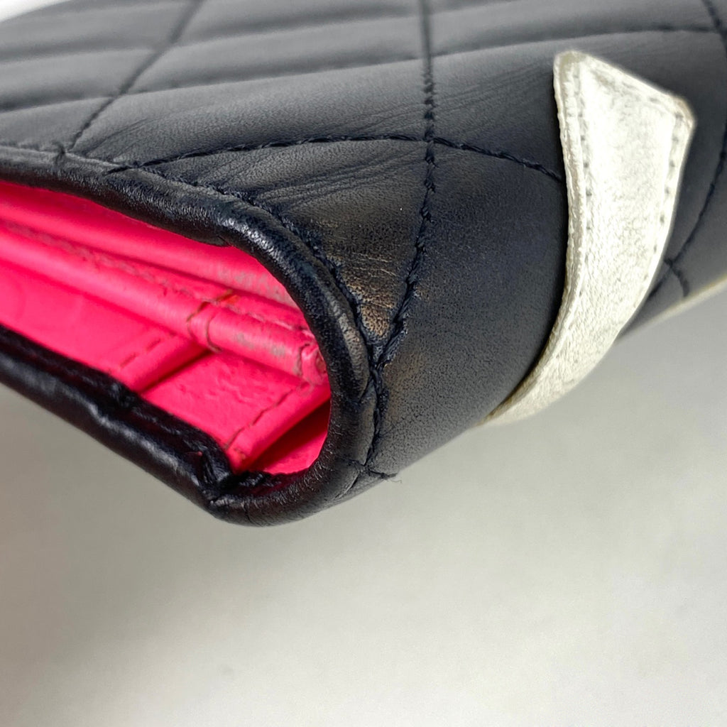 シャネル カンボンライン 二つ折り長財布 ココマーク 長財布 レザー ブラック ホワイト レディース 【中古】brbag
