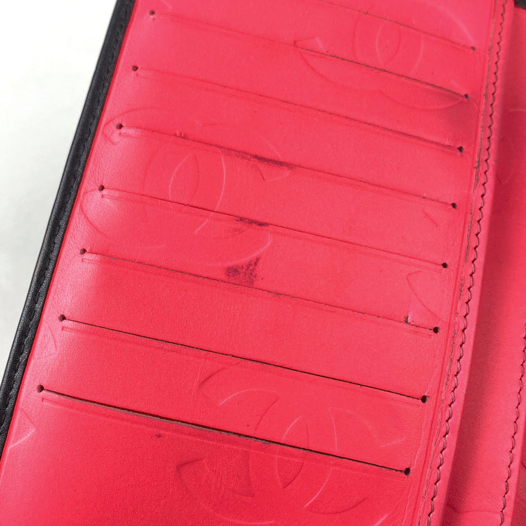 シャネル カンボンライン 二つ折り長財布 ココマーク 長財布 レザー ブラック ホワイト レディース 【中古】brbag