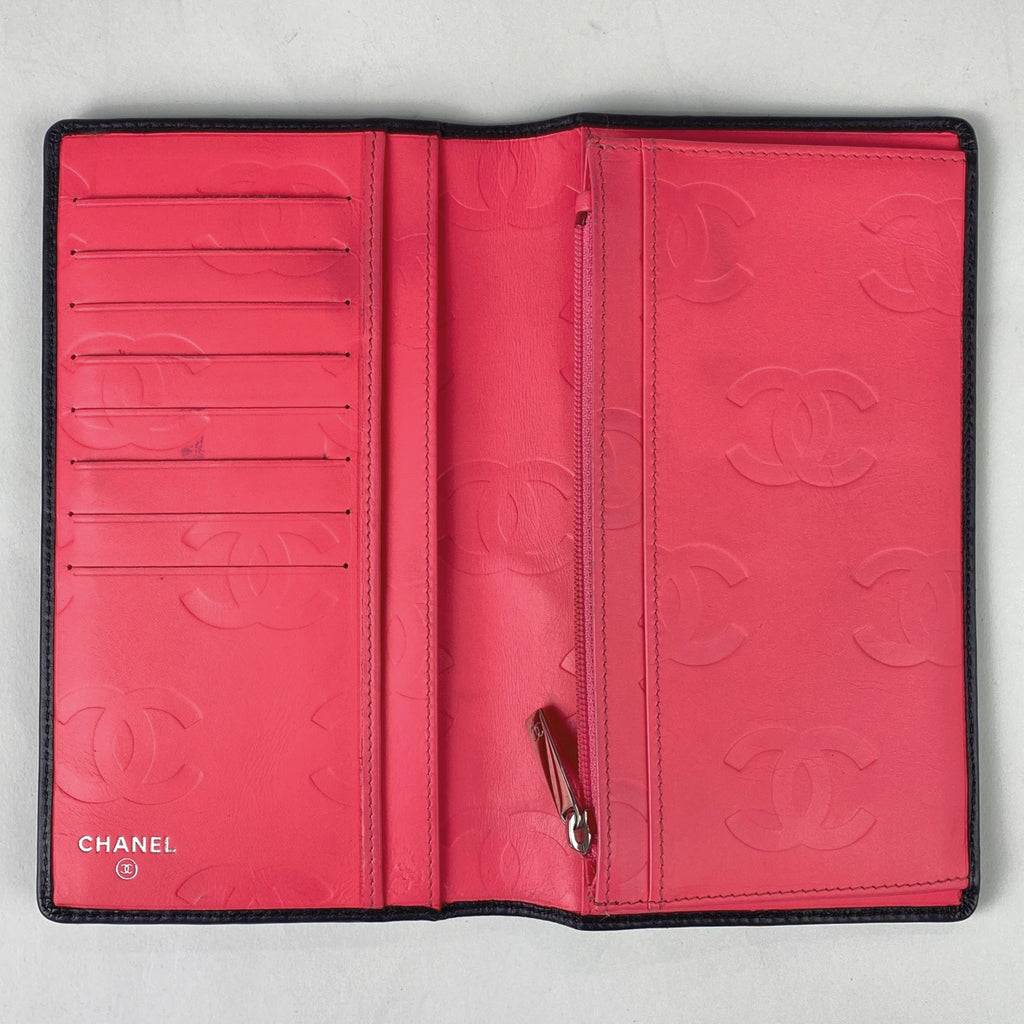 シャネル カンボンライン 二つ折り長財布 ココマーク 長財布 レザー ブラック ホワイト レディース 【中古】brbag