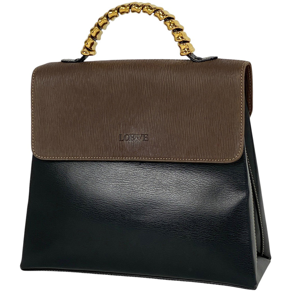 ロエベ ベラスケス ハンドバッグ ロゴ ハンドバッグ レザー ブラック ブラウン レディース 【中古】 brbag