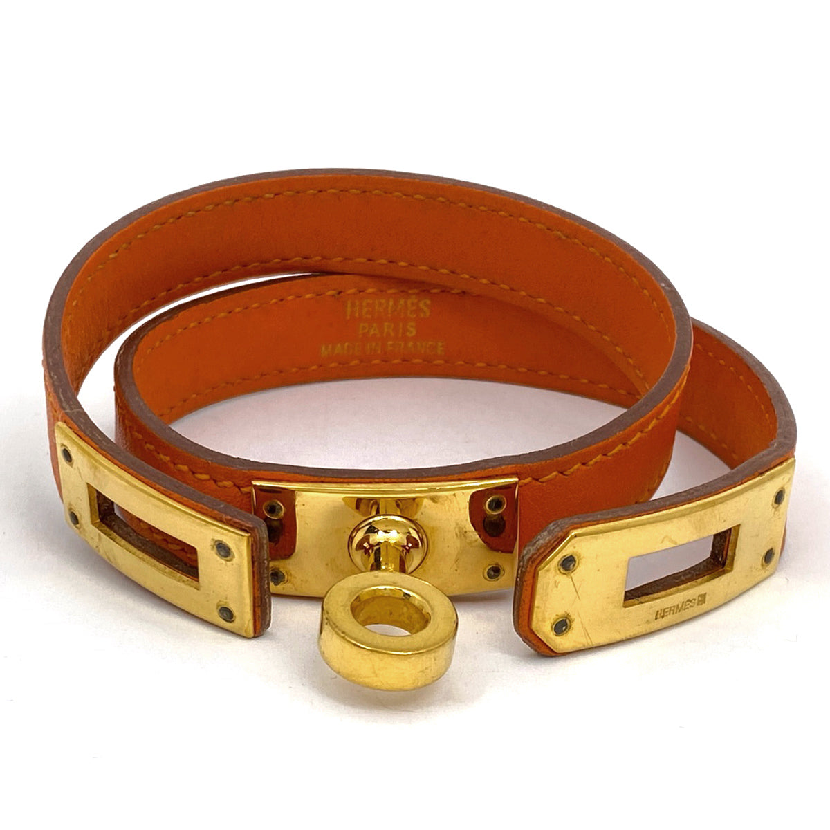 【美品】エルメス　バングル　ケリー　Hカデナ　オレンジ　ロゴ刻印　付属品付き 美品】エルメス バングル ケリー Hカデナ オレンジ ロゴ刻印 付属品