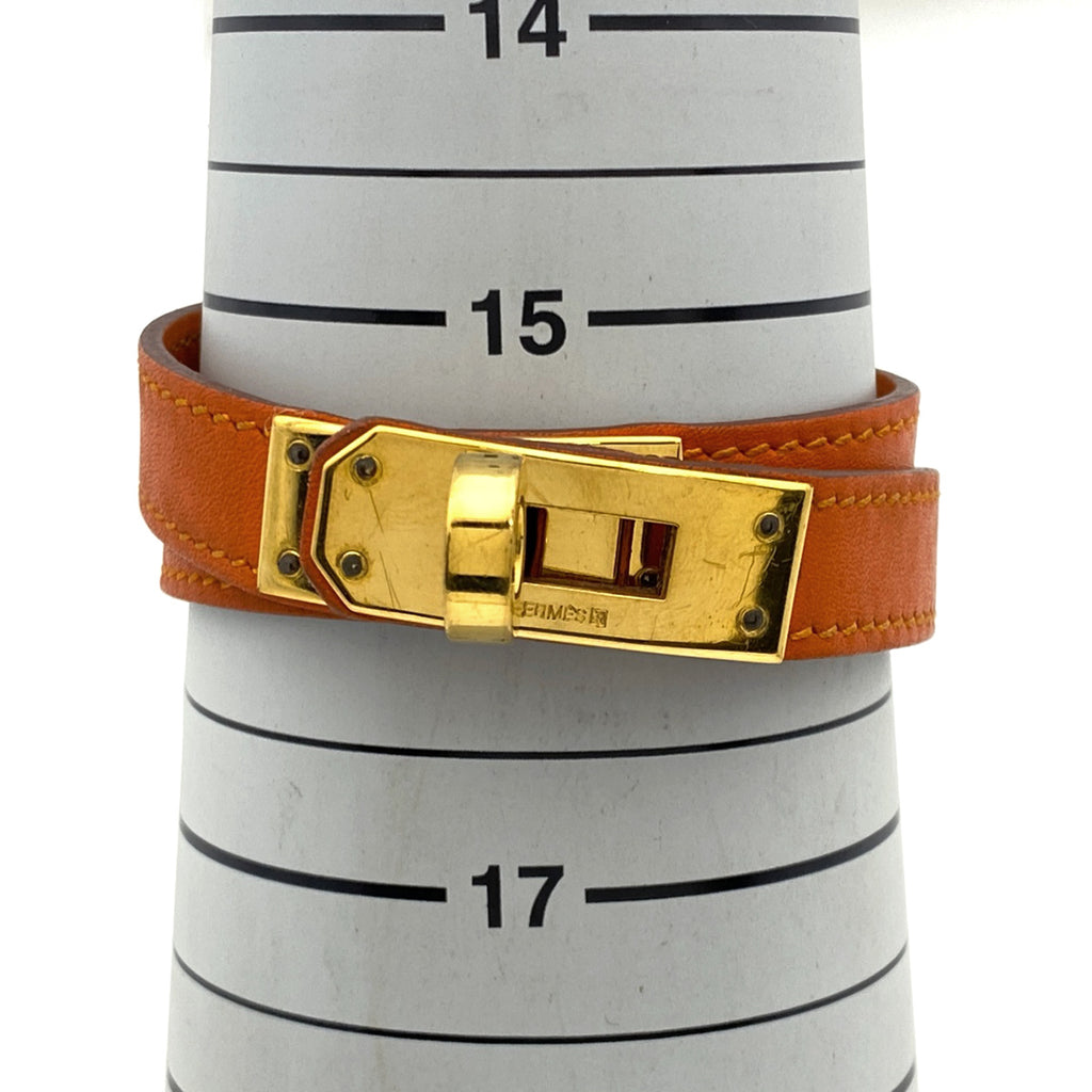 エルメス ケリー ドゥブルトゥール ブレスレット 2連 バングル ブレスレット レザー オレンジ レディース 【中古】bracc